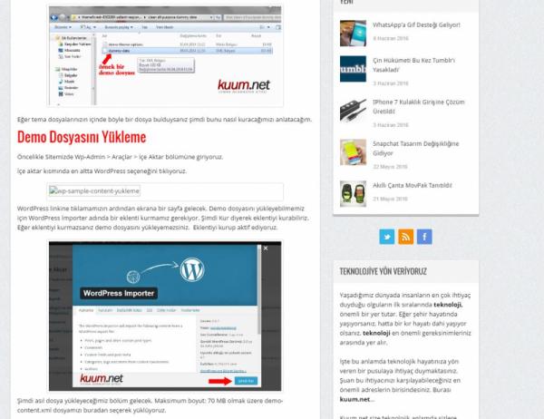 Wordpress demo sayfası eklemek / dummy-content.xml